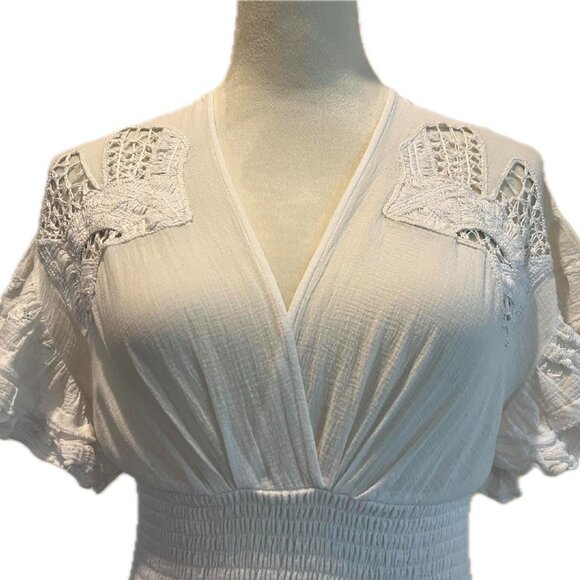 IRO designer white ruffled cotton dress crochet ruffle detail luxury S - Picture 3 of 8